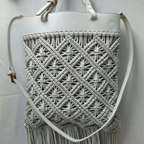 Tory Burch White Leather Woven Braided Macramé Fringe Limited Ed Crossbody Bag - Picture 4 of 16